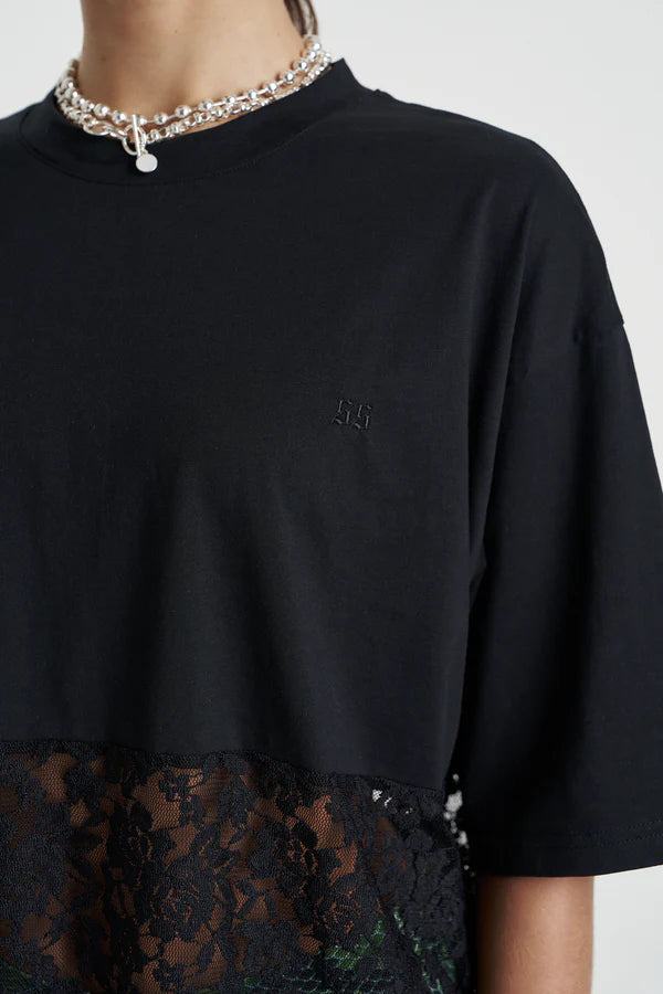 SUMMI SUMMI - LACE PANEL TEE - BLACK