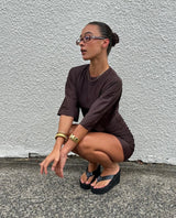 SUBOO - IVY CAPE SLEEVE MINI DRESS - CHOCOLATE