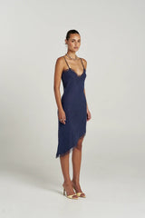 PRE ORDER - SUMMI SUMMI - ASYM SIREN DRESS - NAVY PINSTRIPE