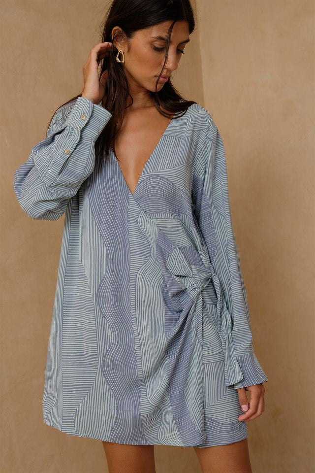LILYA- BLAZE MINI DRESS - TERU BLUE GREEN PRINT