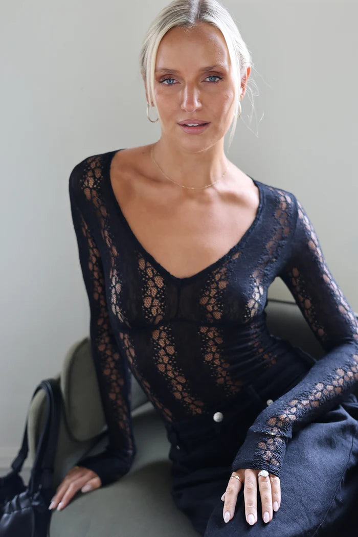 RAEF - DAPHNE LACE BODYSUIT - BLACK