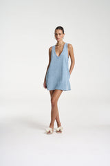 SUMMI SUMMI - DENIM V NECK SHIFT - SKY BLUE DENIM