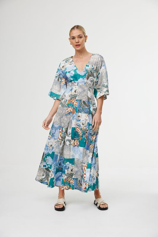 KINNEY - ELLIS DRESS - CYAN PATCHWORK