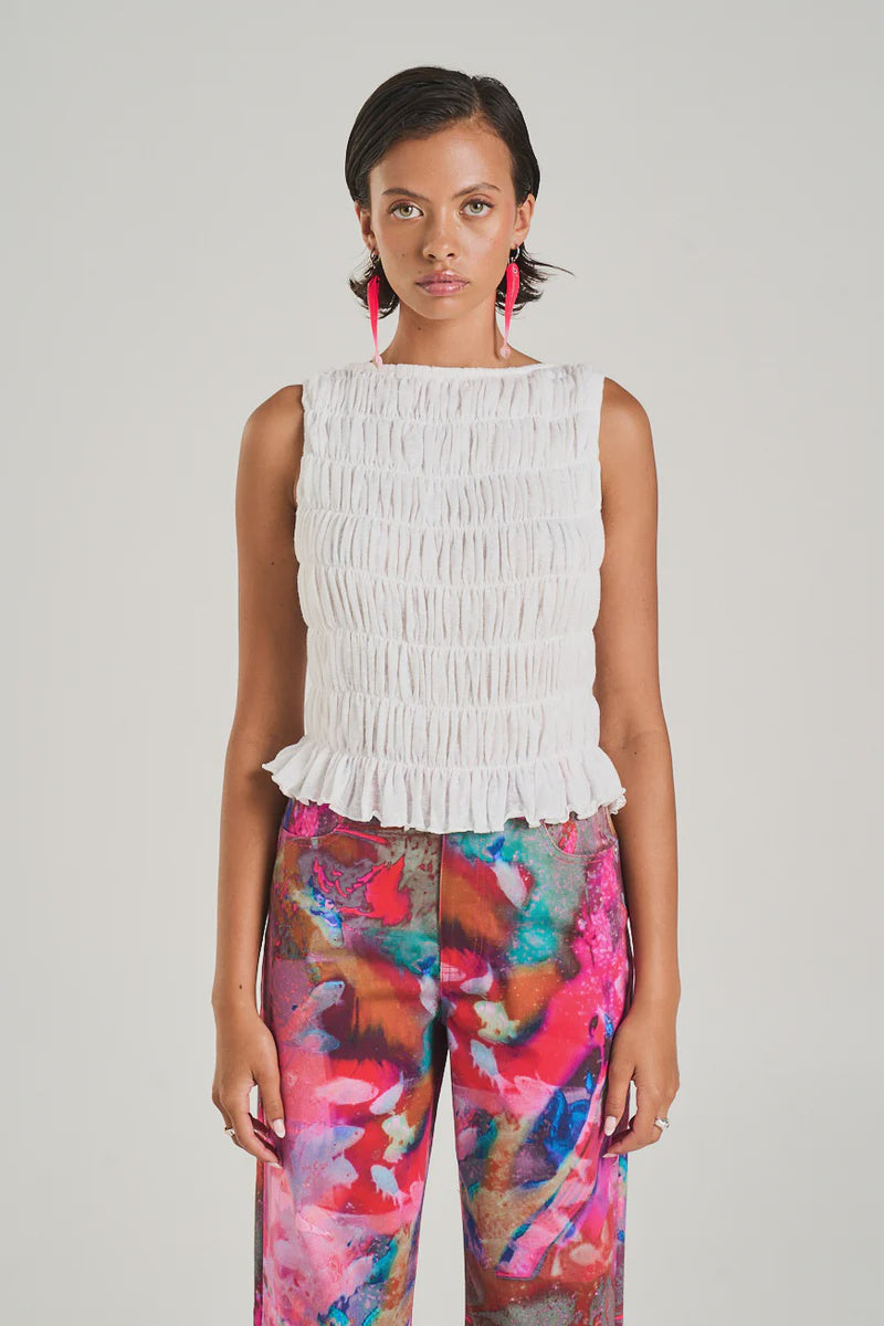 SUMMI SUMMI - SHIRRED TANK - SHEER WHITE