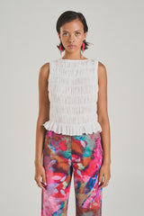 SUMMI SUMMI - SHIRRED TANK - SHEER WHITE