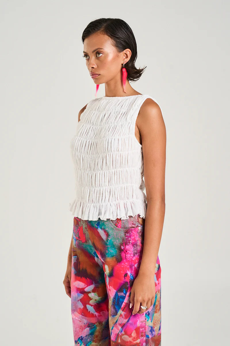 SUMMI SUMMI - SHIRRED TANK - SHEER WHITE