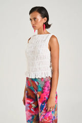 SUMMI SUMMI - SHIRRED TANK - SHEER WHITE
