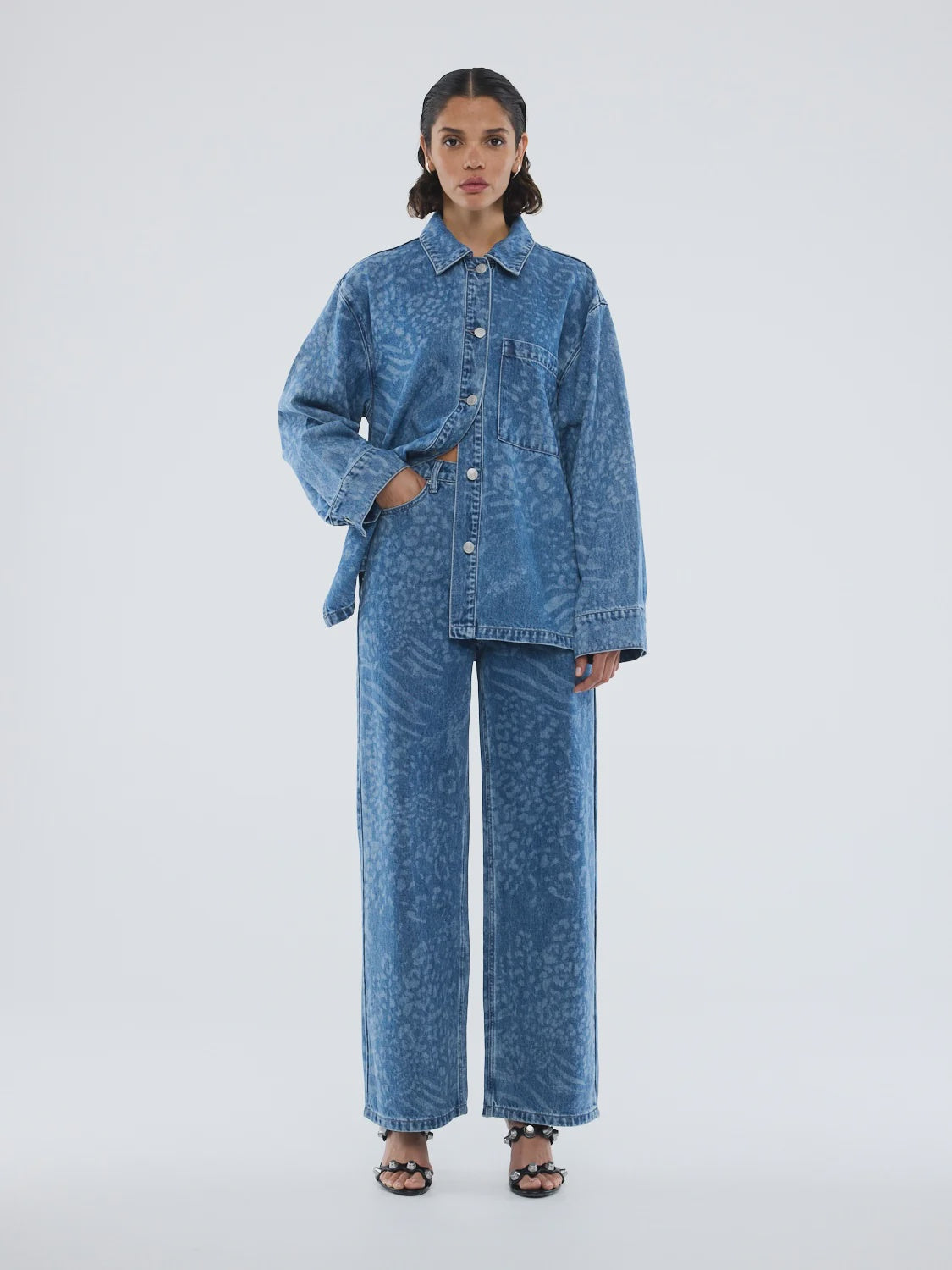 ENA PELLY - LISA DENIM SHIRT - BLUE MIXED ANIMAL