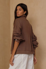 LILYA - ZIP VINTAGE SWEATER - CHOCOLATE