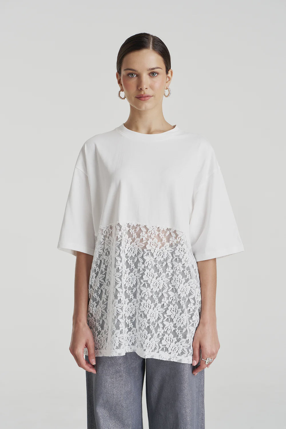 SUMMI SUMMI - LACE PANEL TEE - LILY WHITE
