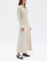 ASSEMBLY LABEL - ASTRAE WOOL RIB MAXI LONG SLEEVE DRESS - OAT MARLE