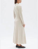 ASSEMBLY LABEL - ASTRAE WOOL RIB MAXI LONG SLEEVE DRESS - OAT MARLE