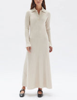 ASSEMBLY LABEL - ASTRAE WOOL RIB MAXI LONG SLEEVE DRESS - OAT MARLE