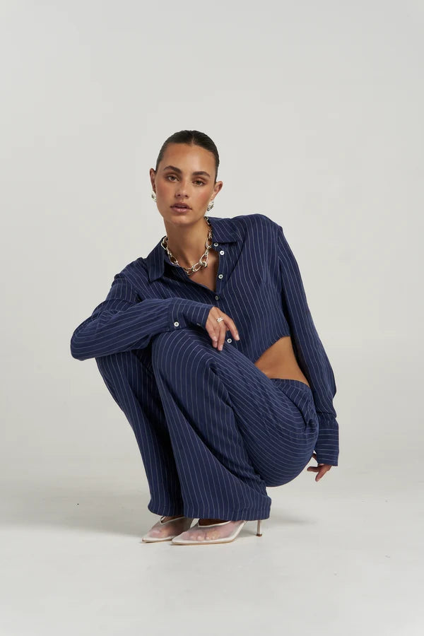 PRE ORDER - SUMMI SUMMI - GIGI LS SHIRT - NAVY PINSTRIPE