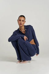 PRE ORDER - SUMMI SUMMI - GIGI LS SHIRT - NAVY PINSTRIPE