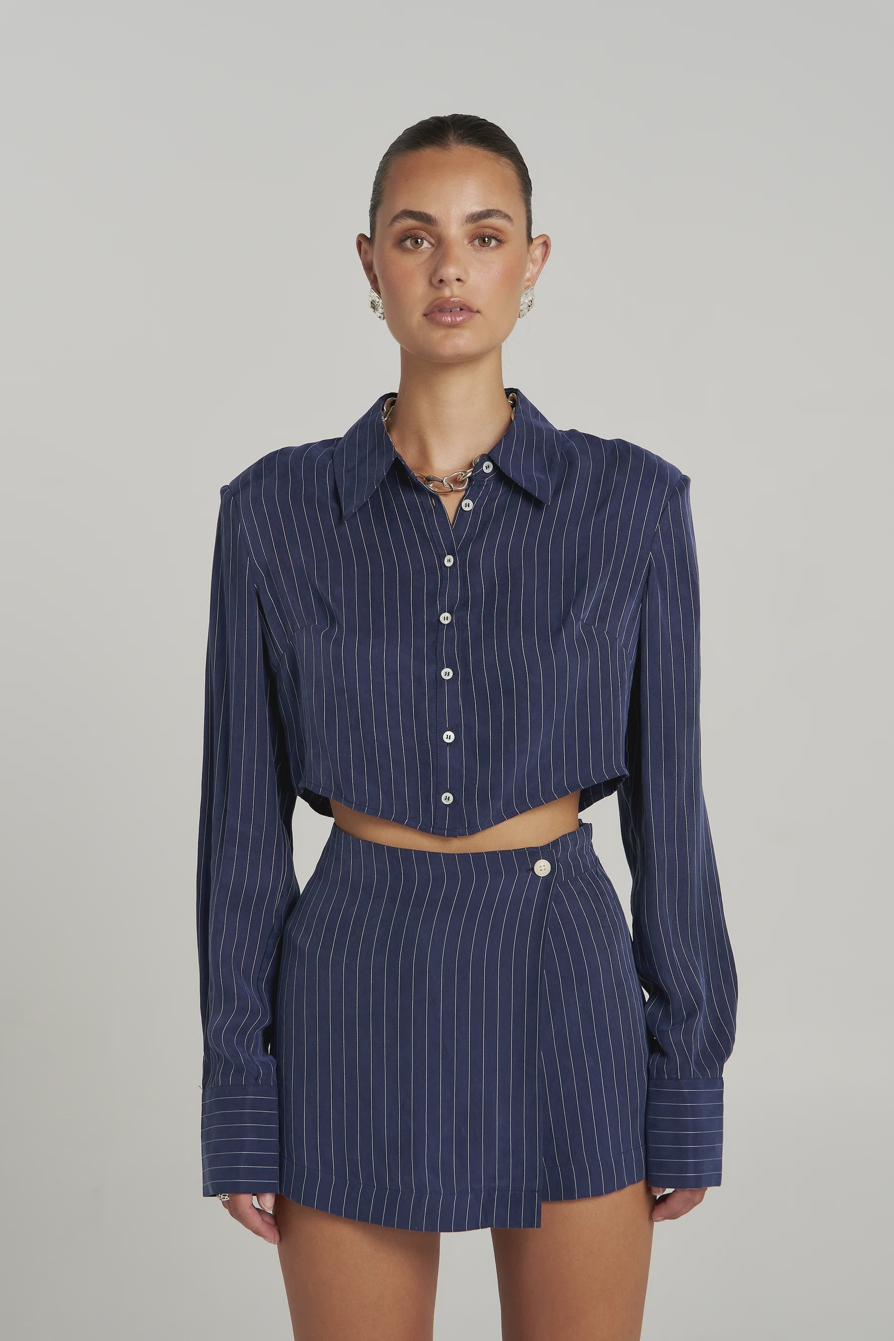 PRE ORDER - SUMMI SUMMI - GIGI LS SHIRT - NAVY PINSTRIPE