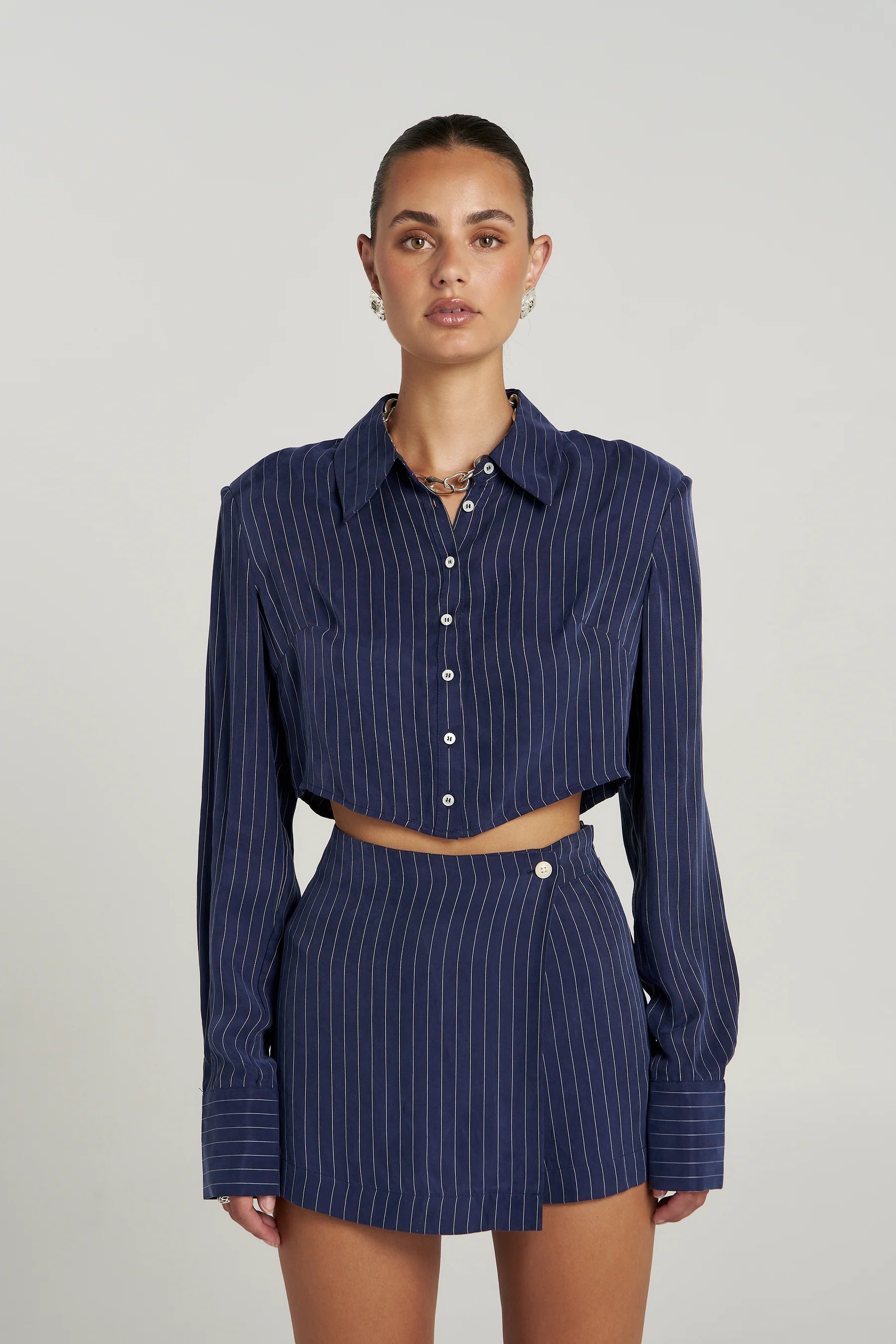 PRE ORDER - SUMMI SUMMI - ASYM SKORT - NAVY PINSTRIPE