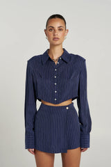 PRE ORDER - SUMMI SUMMI - ASYM SKORT - NAVY PINSTRIPE
