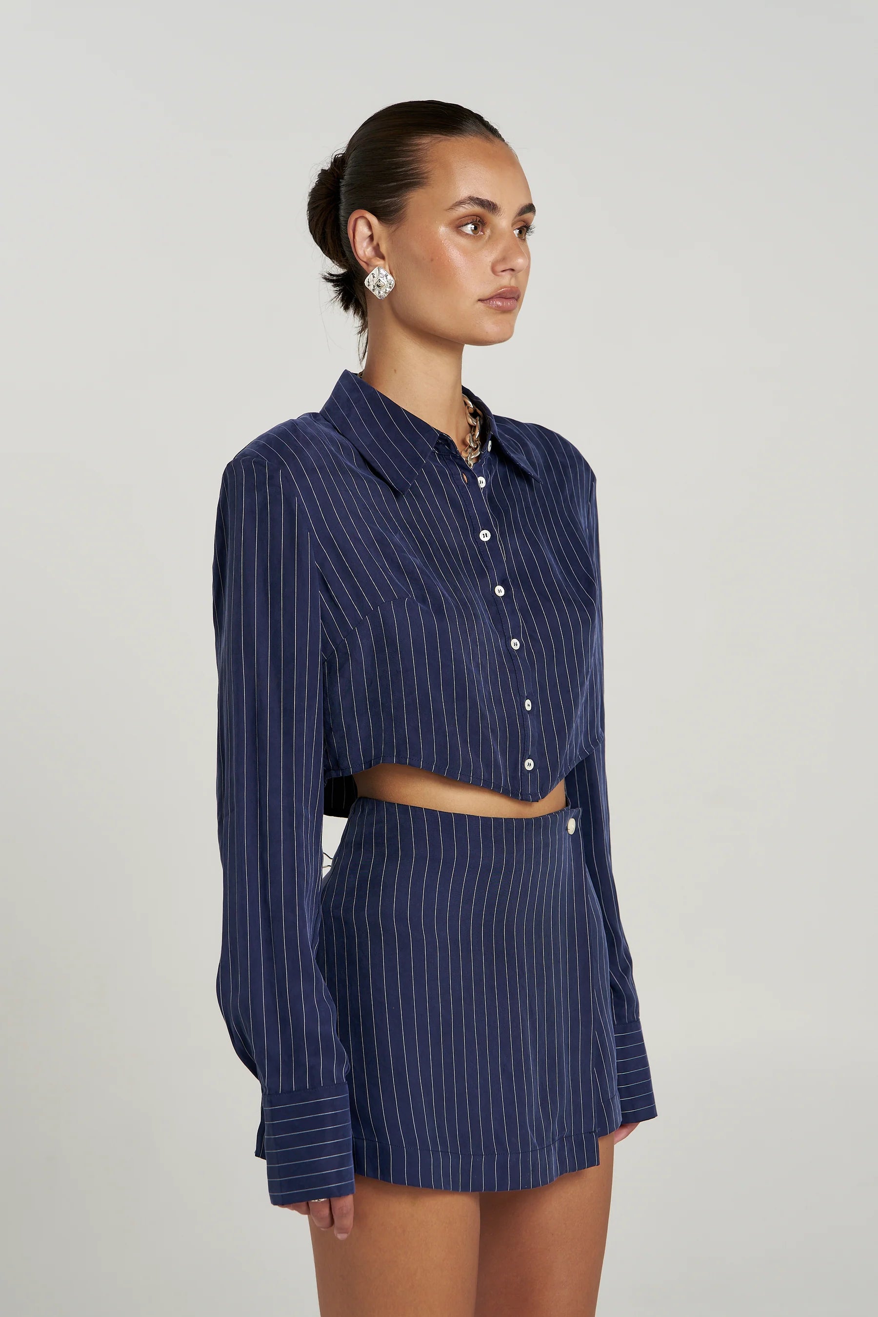PRE ORDER - SUMMI SUMMI - GIGI LS SHIRT - NAVY PINSTRIPE
