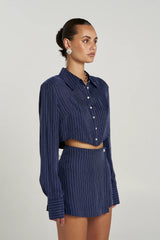 PRE ORDER - SUMMI SUMMI - GIGI LS SHIRT - NAVY PINSTRIPE