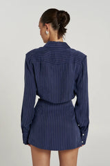 PRE ORDER - SUMMI SUMMI - ASYM SKORT - NAVY PINSTRIPE