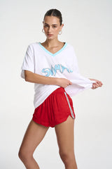 SUMMI SUMMI - SUMMI TEE - WHITE/ AQUA