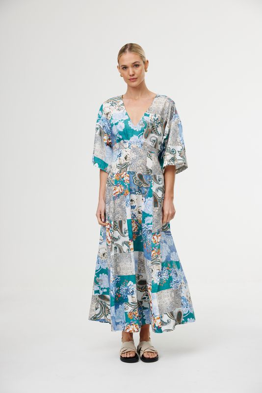 KINNEY - ELLIS DRESS - CYAN PATCHWORK