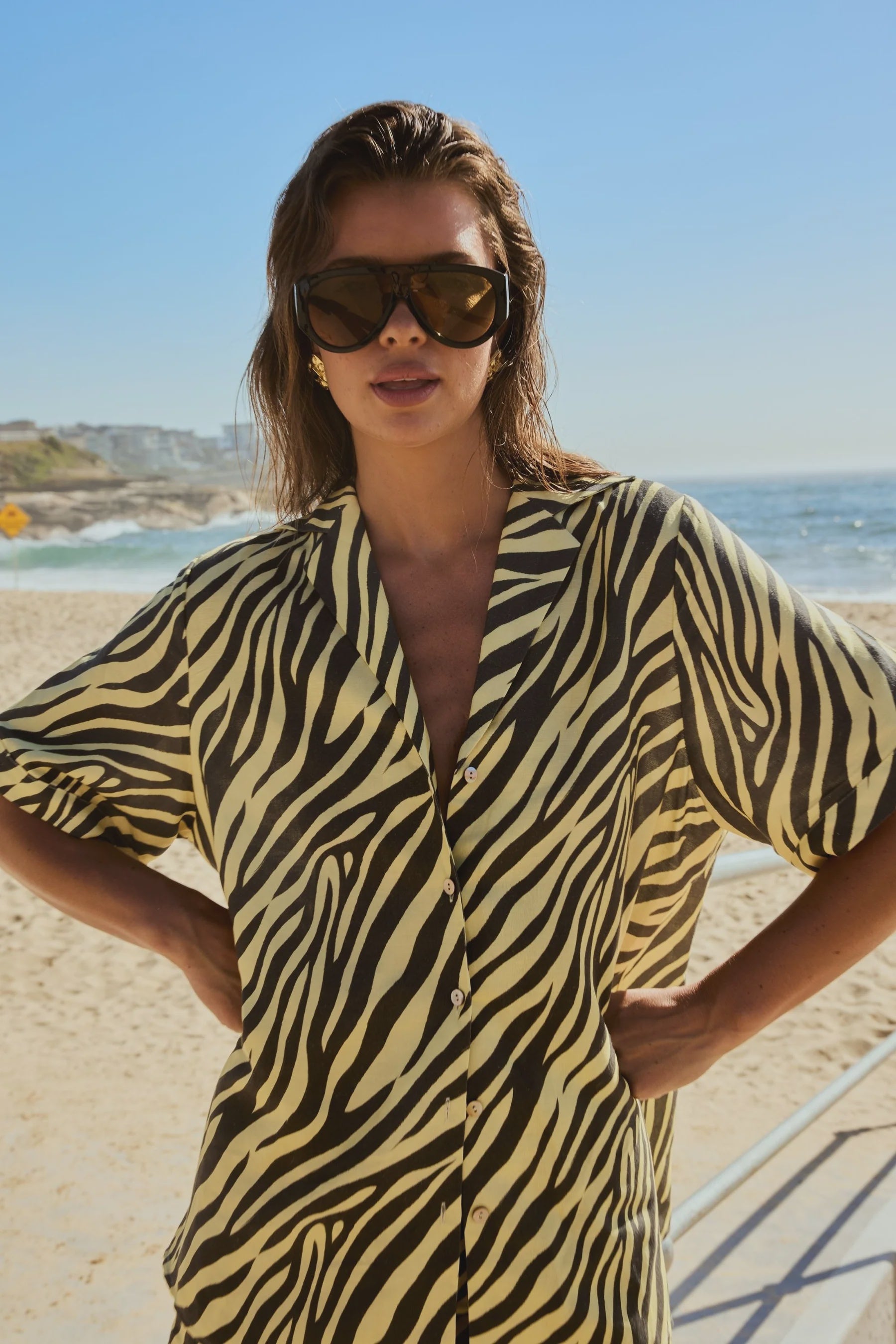 SUMMI SUMMI - BUTTON UP SS SHIRT - ZEBRA