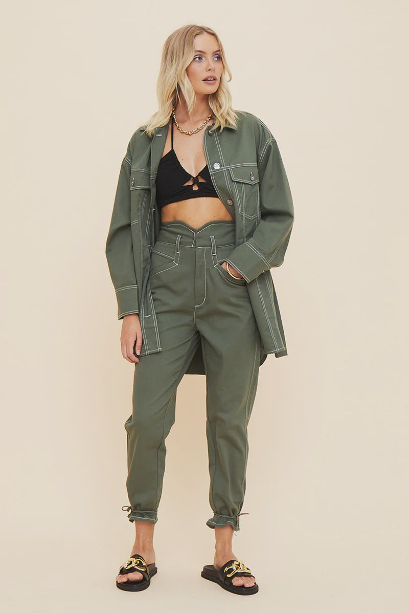 SUBOO - ABBIE HIGH WAISTED PANEL PANTS - OLIVE
